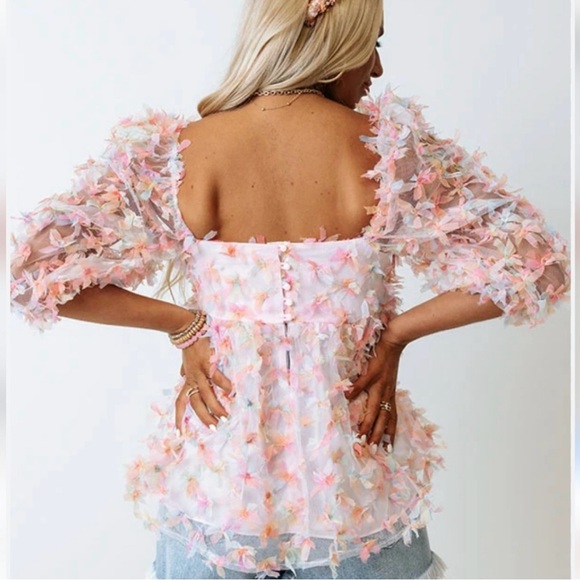 Storia 3D Butterfly Kiss Baby Doll Mesh Sheer Top Pink Rainbow Women's Size M - Picture 9 of 12